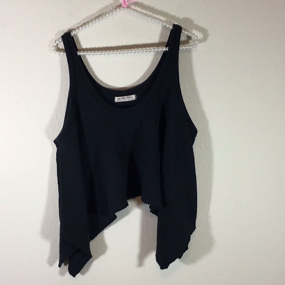 We The Free Top Black Knit Shark Bite Tank Goth Sleeveless Scoop Neck Size XS